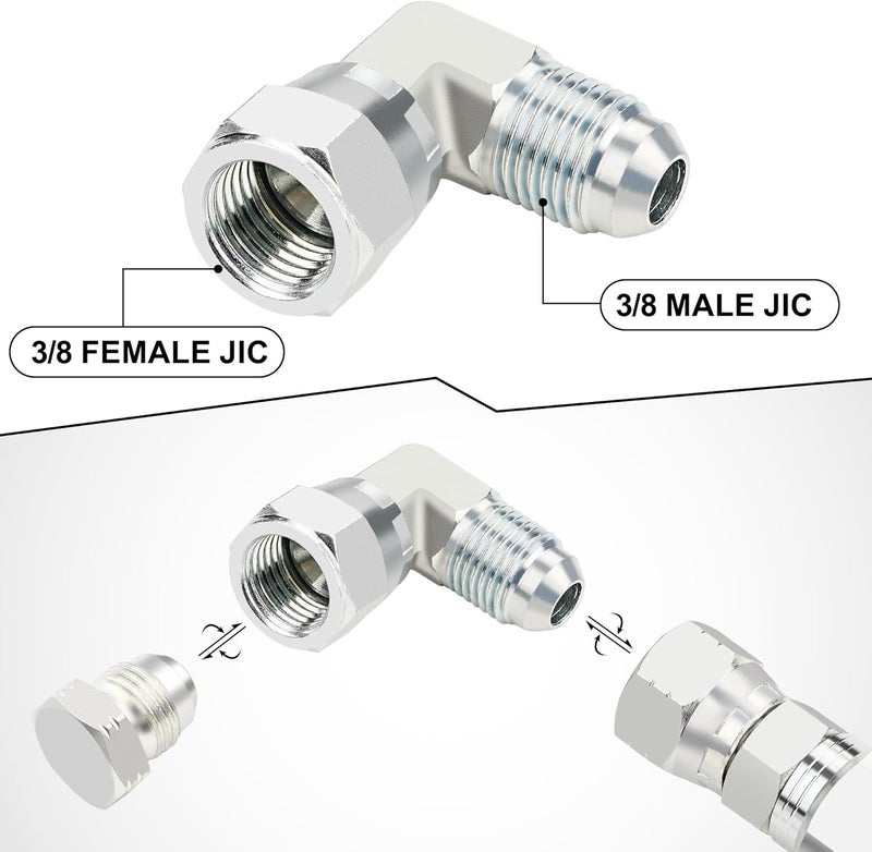 ANCIMOON 3/8’’ hydraulic fittings 90 degree, 3/8" Male JIC x 3/8" Female JIC Swivel, 5PCS - Image 2